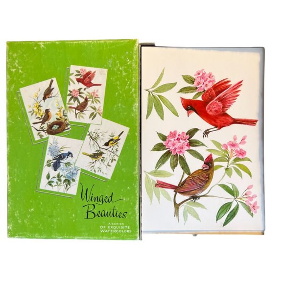 Sunshine Art Studios Other - Vtg GREETING CARDS "Winged Beauties" Watercolor Birds Embossed Full Set Ephemera